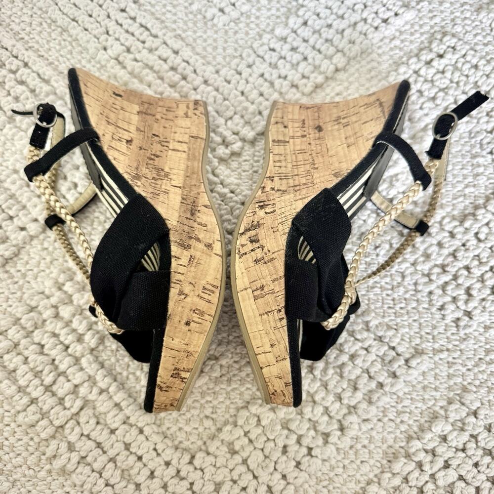 Steve Madden Women's Black Rope Espadrille Cork Wedge Sandal Size 6 Ankle Strap - Picture 12 of 14